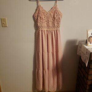NWT Airy Pink Dokuritu Sundress Intricate Lace Bodice Ruffle Hem Size S